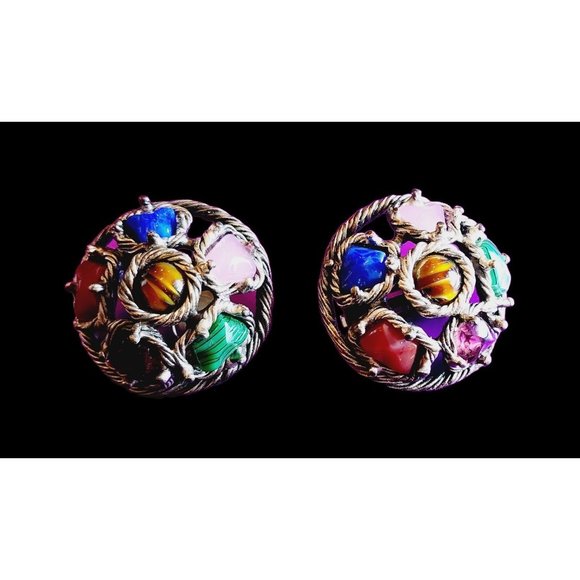 4. Vintage Jeweled Christian Dior Domed Earrings (A549B) - Picture 1 of 7